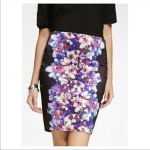 Express • Water Color Floral Hibiscus Pencil Skirt & Long Sleeve Blouse